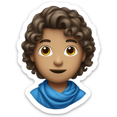 a boy with long wavy brown hair wearing a blue bandana  sticker