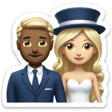 Puerto rican beard short hair with blue hat and navy blue suit getting Married with blond long hair girl with white  wedding dress  sticker