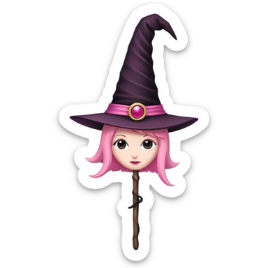 pink witch wand and black witch hat sticker
