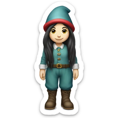 Cute garden girl gnome with dark long hair and full body sticker