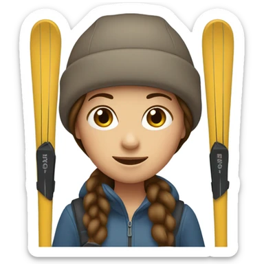 Brown haired girl with skis and hat sticker