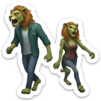 Zombie lions undead male and female walking sticker