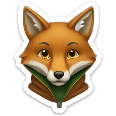 brown fox with yellow eyes and a dark green hood sticker