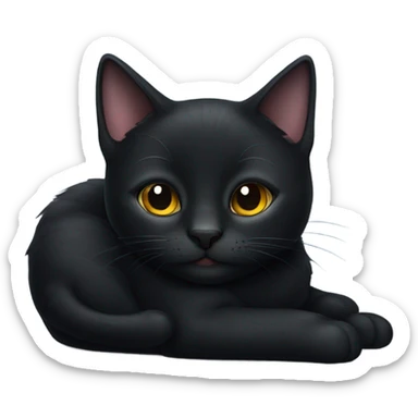 cute black cat laying down sticker