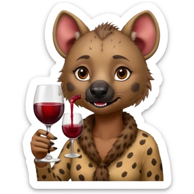 female hyena with glass of wine sticker