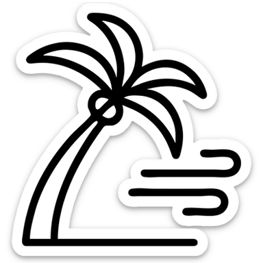 minimalist icon of a palm tree in heavy wind, trunk and leaves sharply angled, clean lines, no background sticker