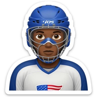 American black Hockey player without a Helmet  and have  a goalkeeper mask which have small holes sticker