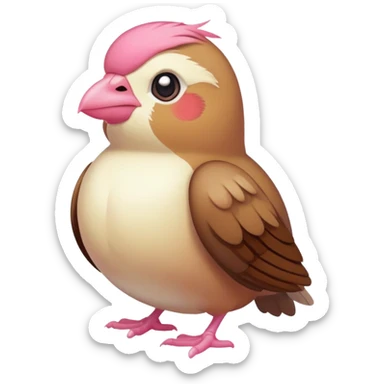 pidgey, small brown bird with cream face and underbelly, pink feet, short beak sticker