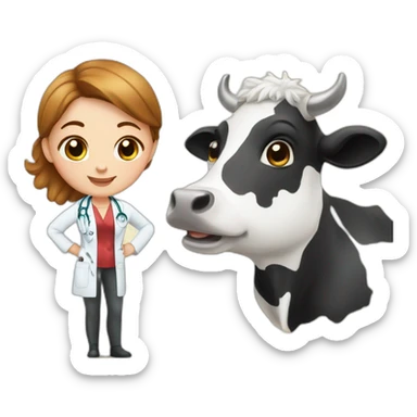 A beautiful veterinary doctor and abeautiful cow sticker
