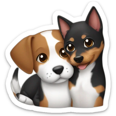 Black mackerel cat hugging brown Jack Russell dog sticker