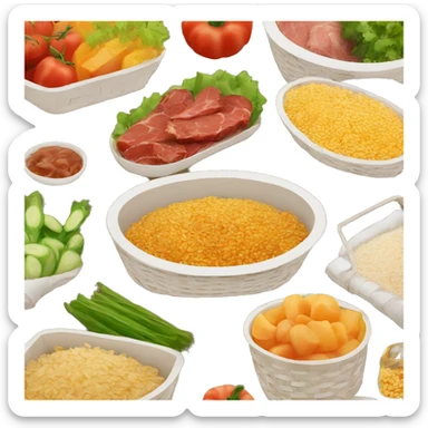 basket with vegetables, meat, rice, cereals sticker