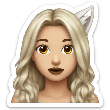  girl brown long hair lipstick wolf ears  sticker