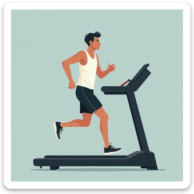conceptual illustration: man trying to run on a treadmill moving very slowly, symbolizing slow metabolism, modern style, 4K sticker