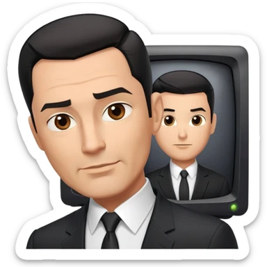 Good-looking robust man in his mid-40s with light brown skin tone, short slicked back straight black hair with fade haircut, strong square face, approachable TV host expression, black blazer left open showing white buttoned shirt sticker