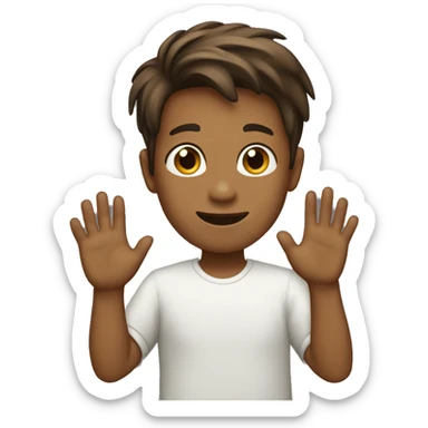 boy waving hi brown hair sticker