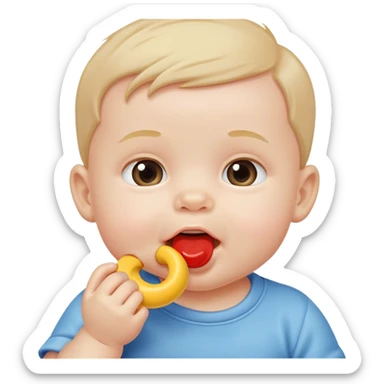 cute baby boy biting teething toy sticker