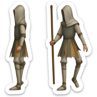 a person walking over stilts on both legs, not using arms, medieval sticker