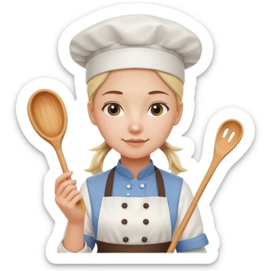 Young female pastry chef - single ponytail, apron, wearing a white hat, holding a piping bag sticker