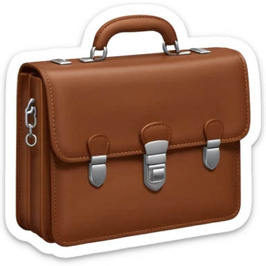 A 3D cartoon brown leather briefcase with a metal clasp, placed on a clean surface, soft studio lighting, Memoji-style realism. sticker