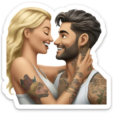 Hyper Realistic beautiful woman tickling a very handsome tattooed man sticker