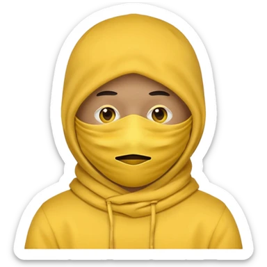 masked yellow emoji covering head and face / rap style like yeat kinda cloth covering head and face. rap style and minimalistic and mysterious sticker