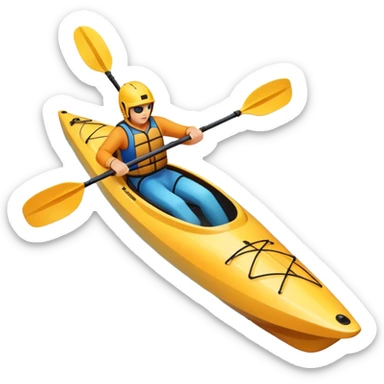 An icon showing a close-up of a sleek kayak with double-bladed paddles gliding through water. Splashes surround the boat as it cuts across a calm surface, symbolizing speed and focus. Transparent background emphasizes the dynamic and personal nature of kayak paddling. sticker