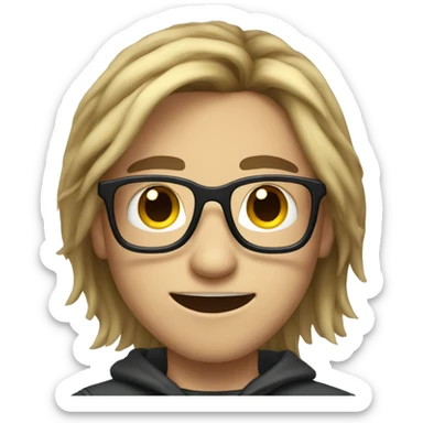 teenage gamer boy with long hair and glasses sticker