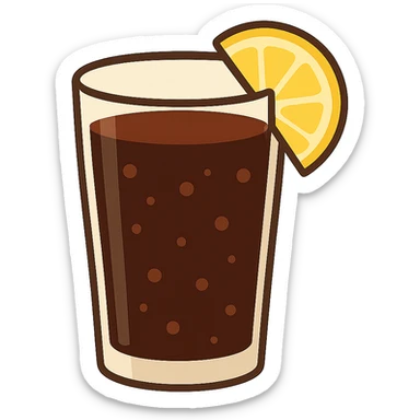 flat toon glass of cola with a wedge of lemon sticker