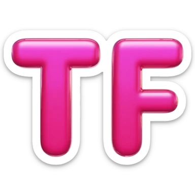 The letters only "W T F" In pink color shiny bold font, transparent background, isolated, 3d rendering sticker