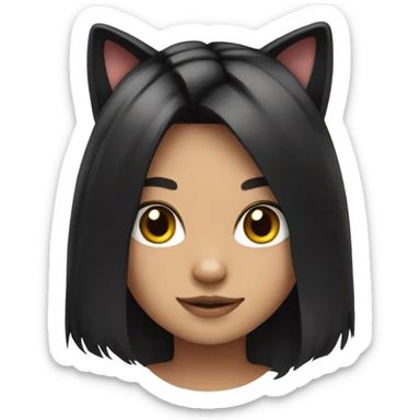 cute girl with black hair and cat ears and a cat tail sticker