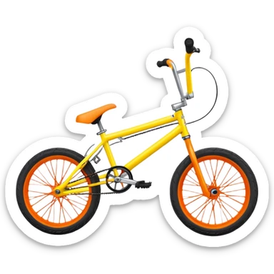 BMX stunt bike with pegs, small wheels, compact frame, bright colored BMX bicycle, trick bike, side view sticker