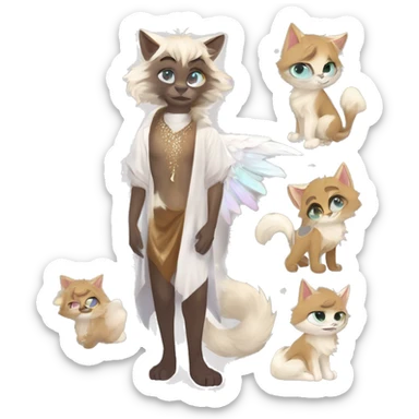 Furry, sparkle, iridescent, colorful, pastel, edgy, cool, fantasy beautiful, brown, beige, white, divine, godly, angelic, animal, anthro, full body, fursona, feline sticker