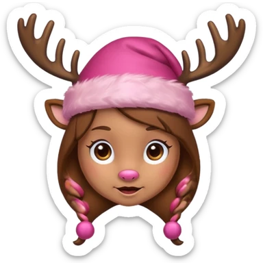 Girl reindeer with pink Santa hat sticker