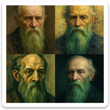 portrait of an old man with a long green beard, detailed, artistic, different styles sticker