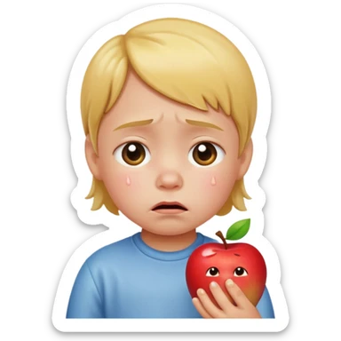 small child with tears, sad expression, apple style emoji sticker