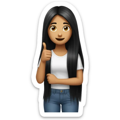 Girl with long black hair twiddling her thumbs ￼ sticker