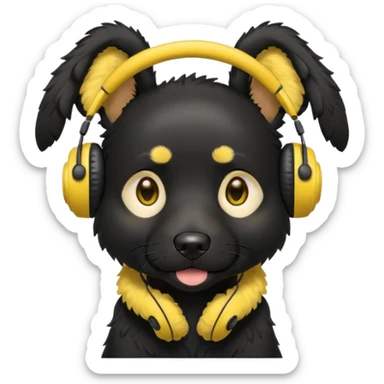stylish black dog wearing yellow headohones sticker