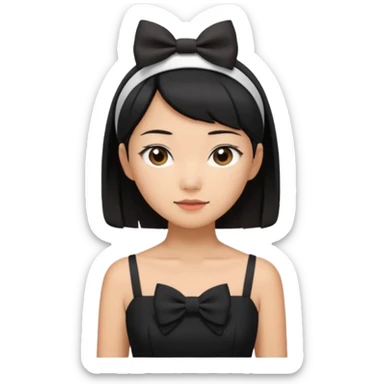 asian black short shoulder length hair tanned woman, black dress girly things sticker