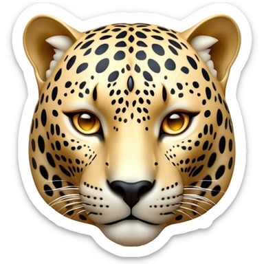 Cinematic Noble Jaguar Portrait Emoji, Poised and elegant, with a sleek, muscular build adorned with striking rosette patterns and intense, focused eyes, Simplified yet sharp and sophisticated features, highly detailed, glowing with a soft, wild luminescence, high shine, intelligent and graceful, stylized with an air of untamed nobility, focused and alert, soft glowing outline, capturing the essence of a watchful guardian that feels as though it could step out of the screen with effortless authority! sticker