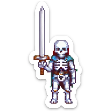 skeleton with a large sword, pixel art style sticker