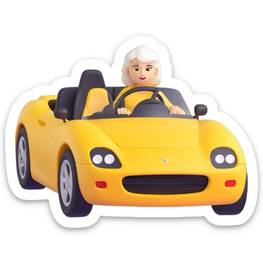 mother with white hair driving a yellow sports car sticker