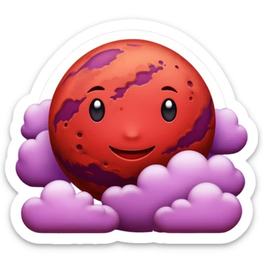 Crimson red planet with clouds and a purple star behind it sticker