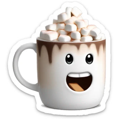 A hot chocolate in a white winter theme mug and lots of cream and marshmallows  sticker
