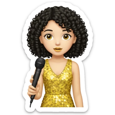 girl in yellow blink dress, black curly hair, holding a mic



















 sticker