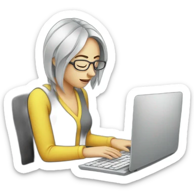 exhausted woman programmer with computer sticker