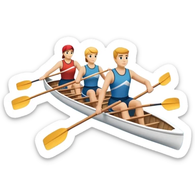 An icon featuring a rowing boat with two oars and a calm river in the background, symbolizing academic rowing. The design includes a rower in athletic gear, a team of rowers, and rippling water, representing the competitive spirit and technique of rowing. Transparent backgrounв sticker