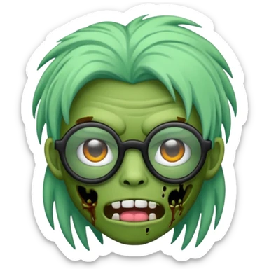 Emoji de zombi com óculos e cabelo preto emo sem pontas e óculos transparentes e a pele  de cor verde pastel  sticker