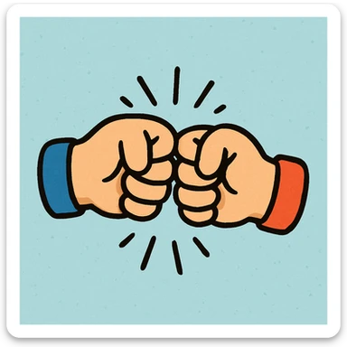 two cartoon hands making a fist bump, playful and fun, simple background sticker