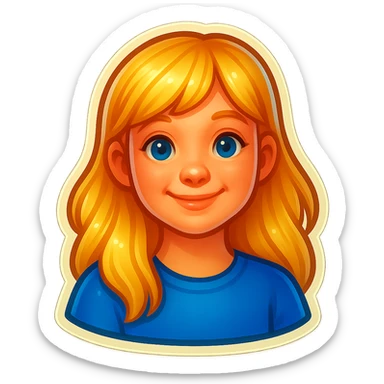 Create a Scandinavian girl in the same retro sticker style as the reference image. She has blonde hair, light skin, a friendly expression, and is wearing a simple top. sticker