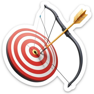 A close-up of a bowstring pulled taut with an arrow aimed at a target. The target's concentric rings are visible in the background, highlighting the focus and precision required for archery. The scene captures the grace and concentration of the sport. sticker